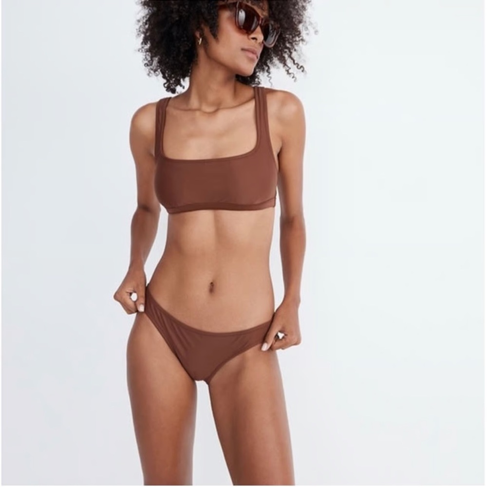 Madewell Brown Bikini Set Sporty Square Neckline